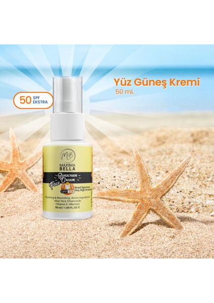 Spf 50+ Yüz Güneş Kremi | Tüm Cilt Tiplerine Uygun Günlük Kullanım 50 ml