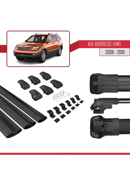Kia Borrego (Hm) 2008-2019 Arası ile Uyumlu Ace-1 Ara Atkı Tavan Barı Siyah 3 Adet Bar indirimleri