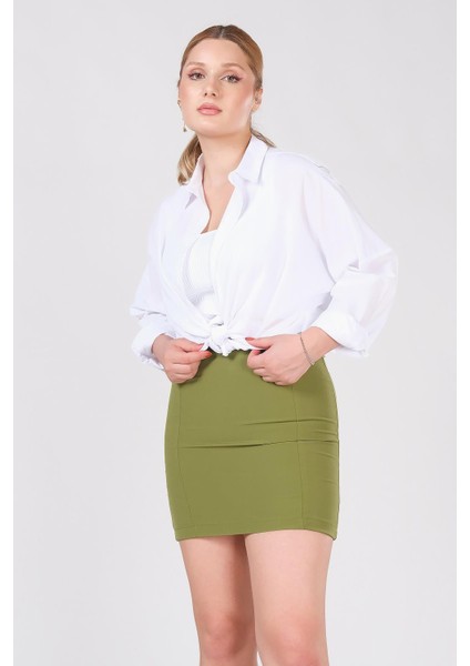 Kadın Astarlı Duz Mini Etek Yeşil