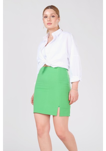 Kadın Astarlı Yan Yırtmaçlı Etek Yeşil