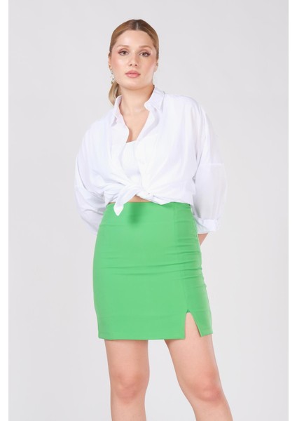 Kadın Astarlı Yan Yırtmaçlı Etek Yeşil fiyatları