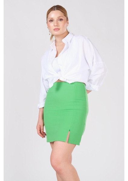 Kadın Astarlı Yan Yırtmaçlı Etek Yeşil fırsatları
