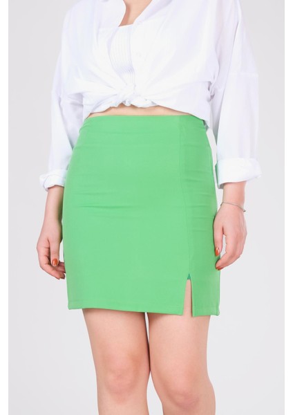 Kadın Astarlı Yan Yırtmaçlı Etek Yeşil indirimleri