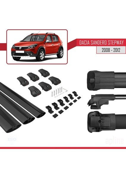 Dacia Sandero Stepway 2008-2012 Arası ile Uyumlu Ace-1 Ara Atkı Tavan Barı Siyah 3 Adet Bar indirimleri