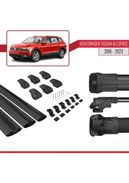 Vw Tiguan Allspace 2018 ve Sonrası ile Uyumlu Ace-1 Ara Atkı Tavan Barı Siyah 3 Adet Bar indirimleri