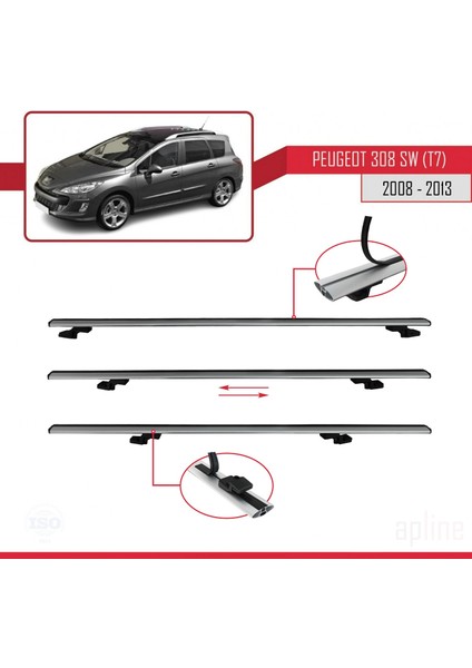 Peugeot 308 Sw (T7) 2008-2013 Arası ile Uyumlu Basıc Model Ara Atkı Tavan Barı Gri