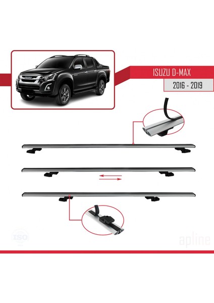 Isuzu D-Max 2016-2019 Arası ile Uyumlu Basıc Model Ara Atkı Tavan Barı Gri 3 Adet indirimleri