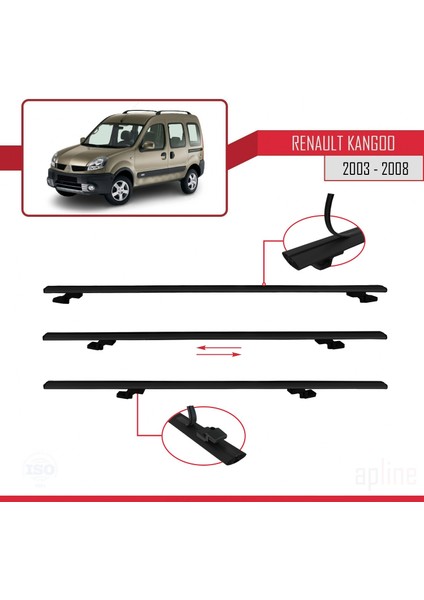 Renault Kangoo 2003-2008 Arası ile Uyumlu Basıc Model Ara Atkı Tavan Barı Siyah 3 Adet indirimleri