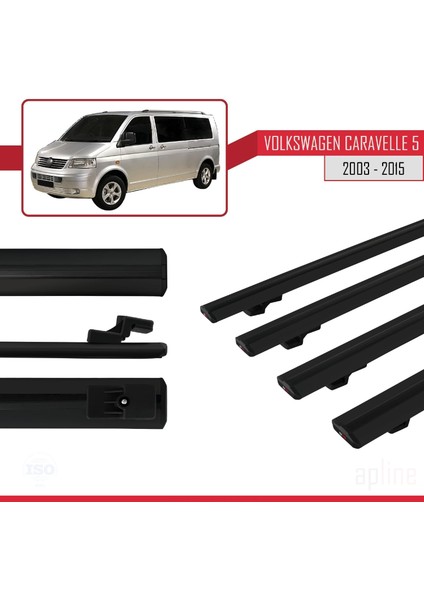 Volkswagen Caravelle (T5) 2003-2015 Arası ile Uyumlu Basıc Model Ara Atkı Tavan Barı Siyah 4 Adet
