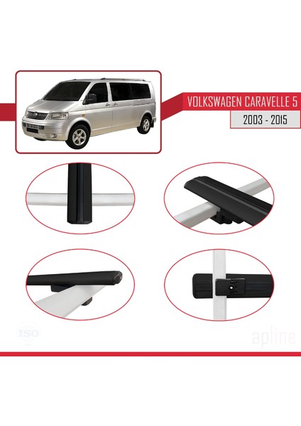 Volkswagen Caravelle (T5) 2003-2015 Arası ile Uyumlu Basıc Model Ara Atkı Tavan Barı Siyah 4 Adet