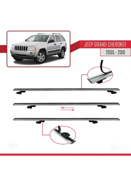 Jeep Grand Cherokee 2005-2010 Arası ile Uyumlu Basıc Model Ara Atkı Tavan Barı Gri 3 Adet indirimleri