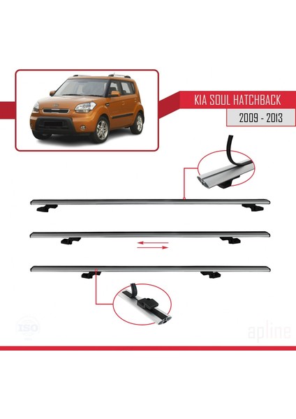 Kia Soul Hatchback 2009-2013 Arası ile Uyumlu Basıc Model Ara Atkı Tavan Barı Gri 3 Adet indirimleri