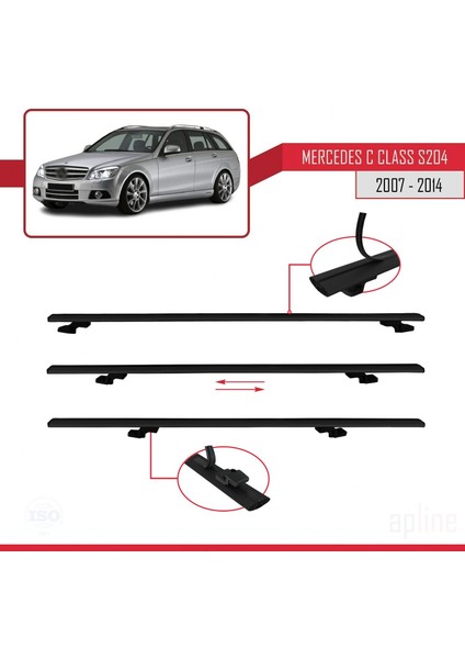Mercedes C Class (S204) 2007-2014 Arası ile Uyumlu Basıc Model Ara Atkı Tavan Barı Siyah 3 Adet indirimleri