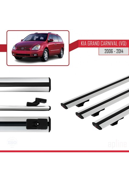 Kia Grand Carnival (Vq) 2006-2014 Arası ile Uyumlu Basıc Model Ara Atkı Tavan Barı Gri 3 Adet modelleri