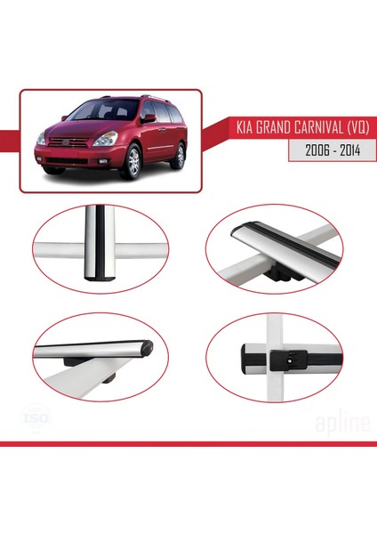Kia Grand Carnival (Vq) 2006-2014 Arası ile Uyumlu Basıc Model Ara Atkı Tavan Barı Gri 3 Adet fırsatları