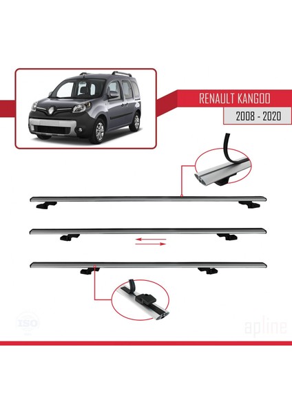 Renault Kangoo 2008-2020 Arası ile Uyumlu Basıc Model Ara Atkı Tavan Barı Gri 3 Adet indirimleri