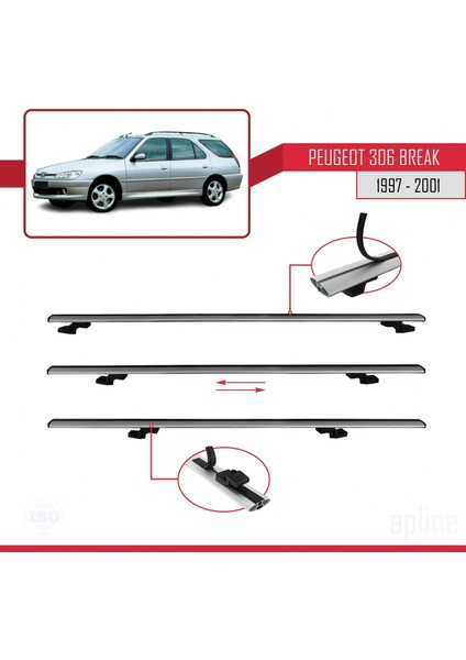 Peugeot 306 Estate 1997-2001 Arası ile Uyumlu Basıc Model Ara Atkı Tavan Barı Gri 3 Adet indirimleri