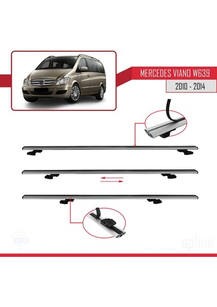Mercedes Viano 2010-2014 Arası ile Uyumlu Basıc Model Ara Atkı Tavan Barı Gri 3 Adet indirimleri
