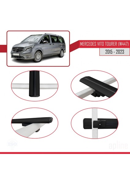 Mercedes Vito Tourer (W447) 2015 ve Sonrası ile Uyumlu Basıc Model Ara Atkı Tavan Barı Siyah 3 Adet
