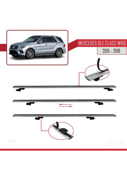 Mercedes Gle Class (W166) 2015-2018 Arası ile Uyumlu Basıc Model Ara Atkı Tavan Barı Gri 3 Adet indirimleri