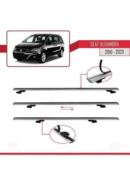 Seat Alhambra 2010 ve Sonrası ile Uyumlu Basıc Model Ara Atkı Tavan Barı Gri