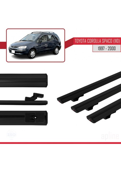 Toyota Corolla Spacio (E110) 1997-2000 Arası ile Uyumlu Basıc Model Ara Atkı Tavan Barı Siyah 3 Adet