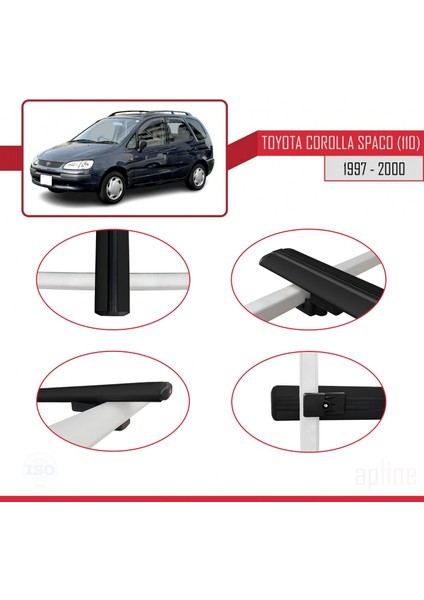 Toyota Corolla Spacio (E110) 1997-2000 Arası ile Uyumlu Basıc Model Ara Atkı Tavan Barı Siyah 3 Adet
