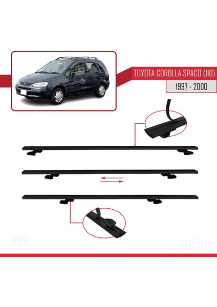 Toyota Corolla Spacio (E110) 1997-2000 Arası ile Uyumlu Basıc Model Ara Atkı Tavan Barı Siyah 3 Adet