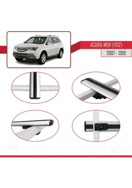 Acura Mdx (Yd2) 2007-2013 Arası ile Uyumlu Basıc Model Ara Atkı Tavan Barı Gri 3 Adet