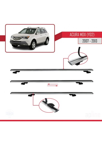 Acura Mdx (Yd2) 2007-2013 Arası ile Uyumlu Basıc Model Ara Atkı Tavan Barı Gri 3 Adet