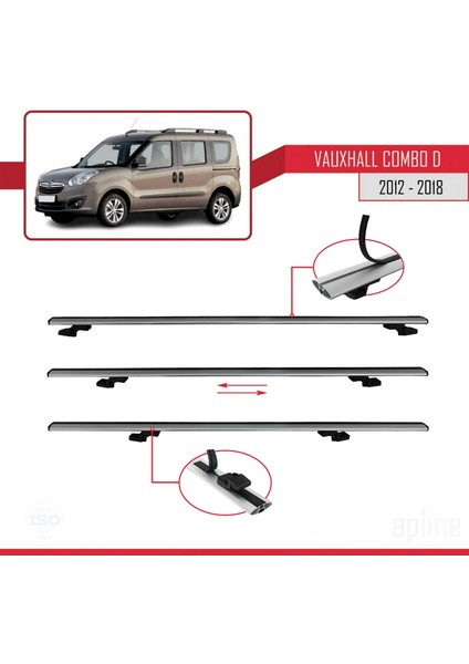 Vauxhall Combo D 2012-2018 Arası ile Uyumlu Basıc Model Ara Atkı Tavan Barı Gri