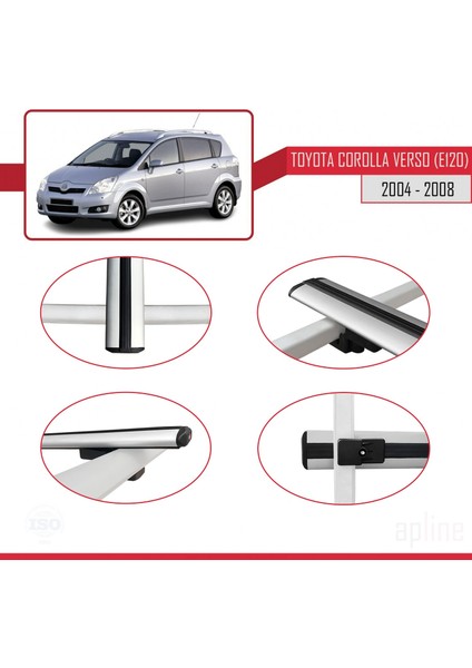 Toyota Corolla Verso (E120) 2004-2008 Arası ile Uyumlu Basıc Model Ara Atkı Tavan Barı Gri