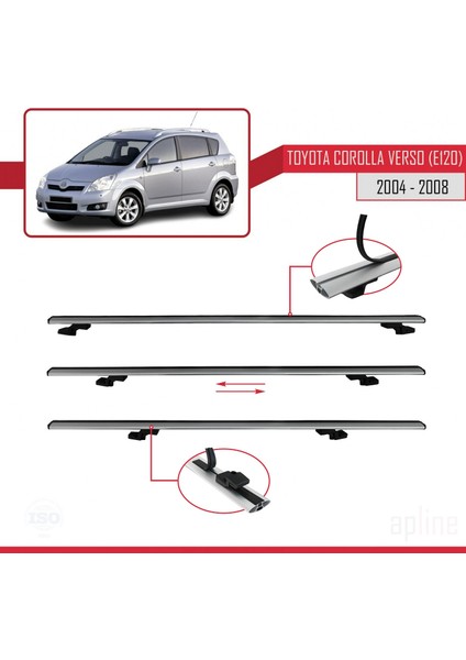 Toyota Corolla Verso (E120) 2004-2008 Arası ile Uyumlu Basıc Model Ara Atkı Tavan Barı Gri