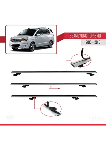 Ssangyong Turismo 2013-2019 Arası ile Uyumlu Basıc Model Ara Atkı Tavan Barı Gri