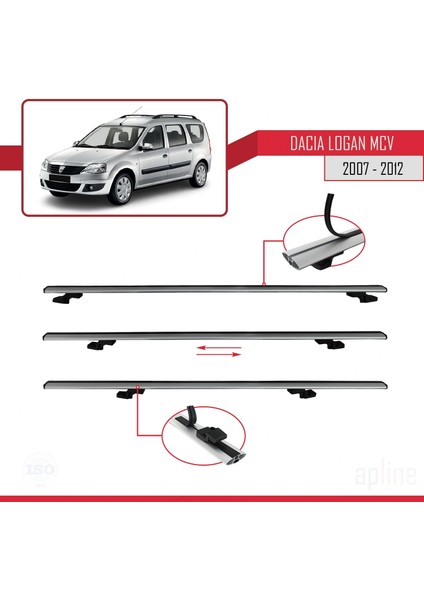 Dacia Logan Mcv 2007-2012 Arası ile Uyumlu Basıc Model Ara Atkı Tavan Barı Gri 3 Adet indirimleri