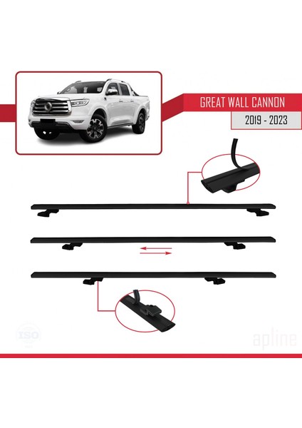 Great Wall Cannon 2019 ve Sonrası ile Uyumlu Basıc Model Ara Atkı Tavan Barı Siyah