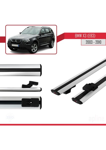 Bmw X3 E83 2003-2010 Arası ile Uyumlu Basıc Model Ara Atkı Tavan Barı Gri