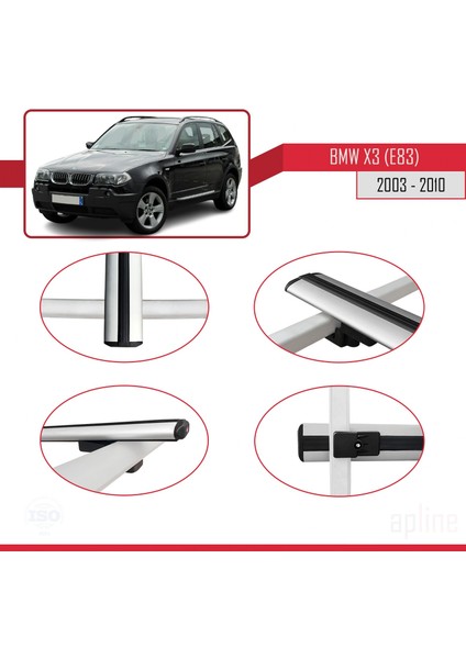 Bmw X3 E83 2003-2010 Arası ile Uyumlu Basıc Model Ara Atkı Tavan Barı Gri