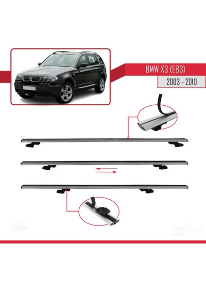 Bmw X3 E83 2003-2010 Arası ile Uyumlu Basıc Model Ara Atkı Tavan Barı Gri