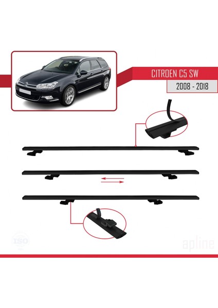 Citroen C5 Sw 2008-2018 Arası ile Uyumlu Basıc Model Ara Atkı Tavan Barı Siyah