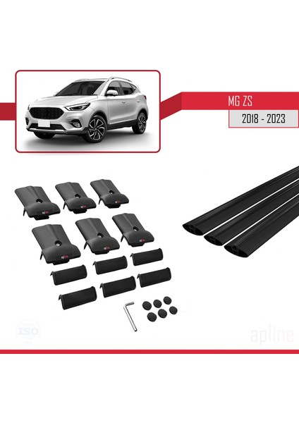 Mg Zs 2018 ve Sonrası ile Uyumlu Fly Model Ara Atkı Tavan Barı Siyah 3 Adet Bar