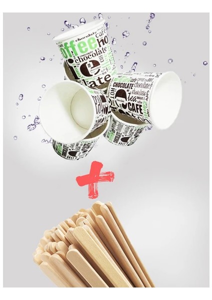 100 Adet Karton Bardak ve Ahşap Çay Karıştırıcı 100 Adet