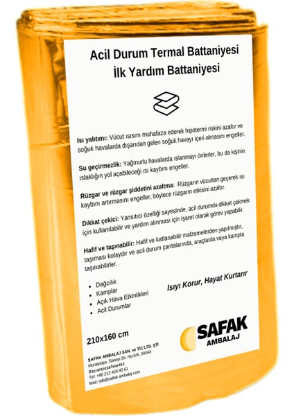 5 Adet Şafak Ambalaj Acil Durum Termal Battaniye