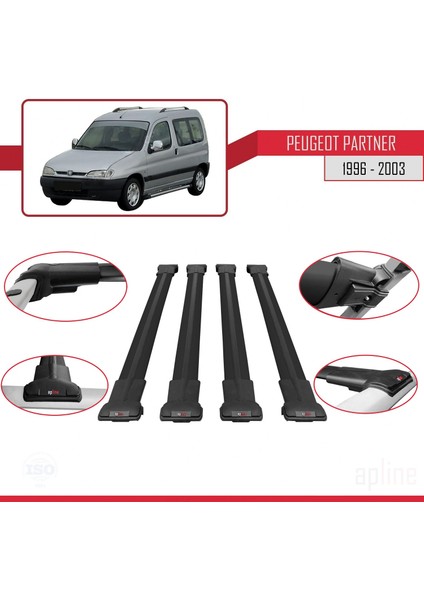 Peugeot Partner 1996-2003 Arası ile Uyumlu Fly Model Ara Atkı Tavan Barı Siyah 4 Adet Bar fırsatları