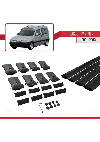 Peugeot Partner 1996-2003 Arası ile Uyumlu Fly Model Ara Atkı Tavan Barı Siyah 4 Adet Bar indirimleri