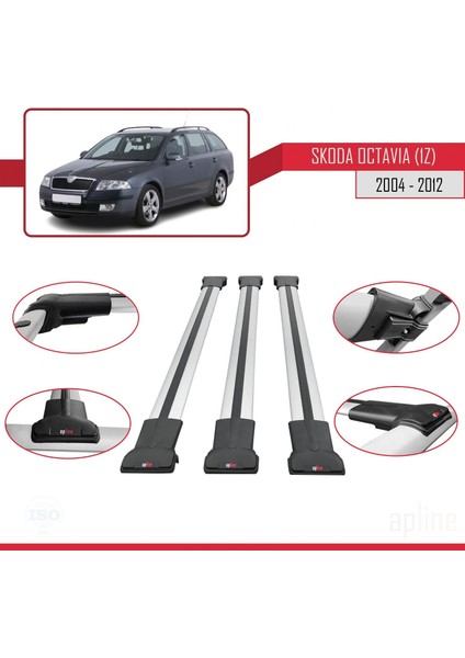 Skoda Octavia (1z) 2004-2012 Arası ile Uyumlu Fly Model Ara Atkı Tavan Barı Gri 3 Adet Bar