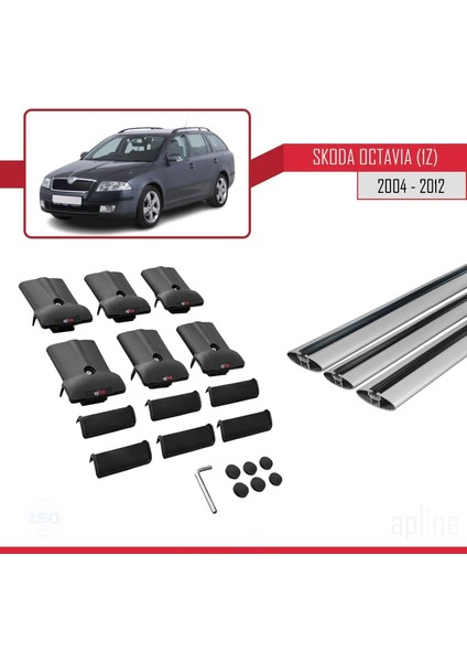 Skoda Octavia (1z) 2004-2012 Arası ile Uyumlu Fly Model Ara Atkı Tavan Barı Gri 3 Adet Bar