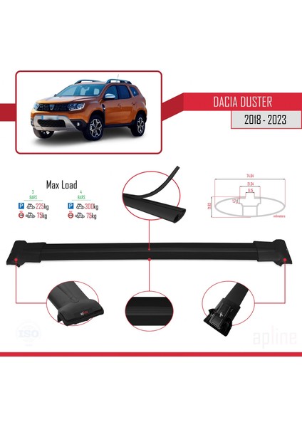 Dacia Duster 2018 ve Sonrası ile Uyumlu Fly Model Ara Atkı Tavan Barı Siyah 3 Adet Bar modelleri