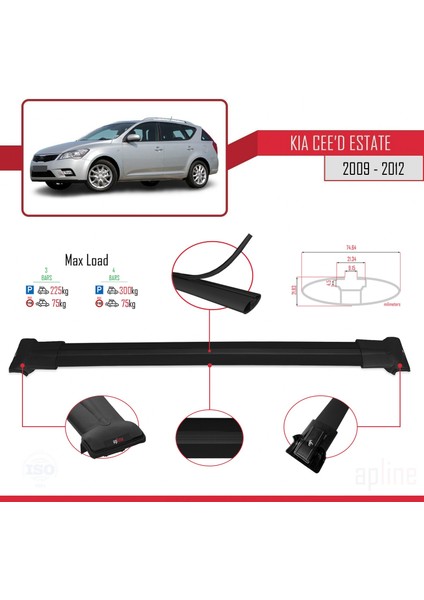 Kia Ceed Sportswagon 2009-2012 Arası ile Uyumlu Fly Model Ara Atkı Tavan Barı Siyah 3 Adet Bar modelleri