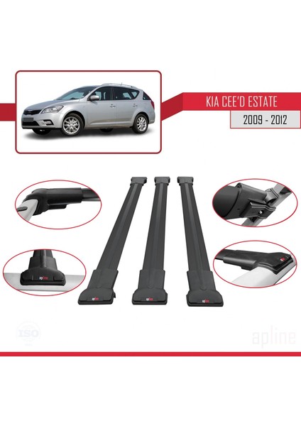 Kia Ceed Sportswagon 2009-2012 Arası ile Uyumlu Fly Model Ara Atkı Tavan Barı Siyah 3 Adet Bar fırsatları